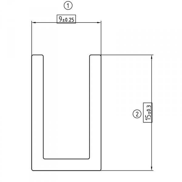 6 mm U-Profil ohne Tropfkante aus Aluminium - Zeichnung