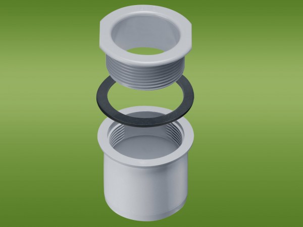 Ablaufstutzen zum Einschrauben mit Dichtung in weiß