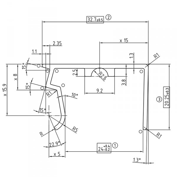 25 mm U-Profil mit Tropfkante aus Aluminium - Zeichnung