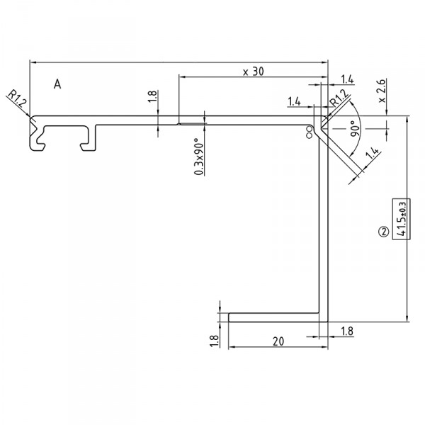 25 mm Randprofil mit Schrauben, Dichtungen und Untergummi - Zeichnung