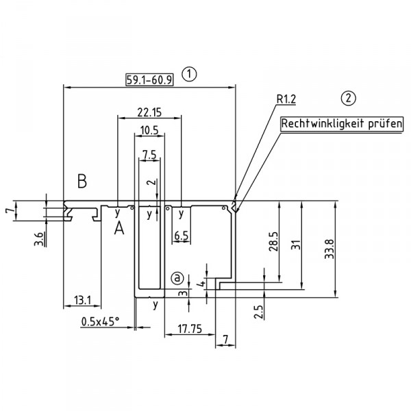 Randsprosse mit Schrauben und Dichtungen für 16 mm Platten - Zeichnung