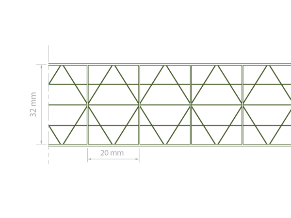 Polycarbonat Stegplatten 32mm klar - Querschnitt