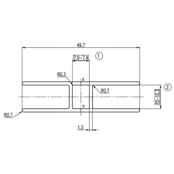 10 mm H-Profil aus Aluminium - Zeichnung