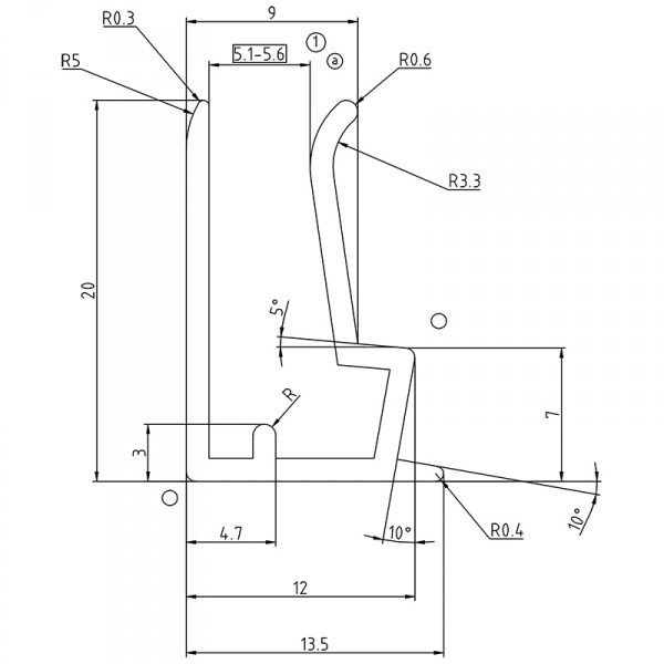 6 mm U-Profil mit Tropfkante aus Aluminium - Zeichnung