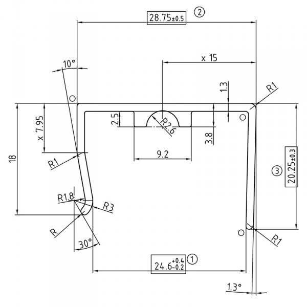 25 mm U-Profil ohne Tropfkante aus Aluminium - Zeichnung