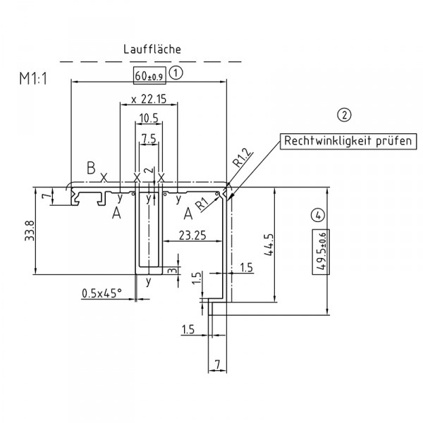Randsprosse mit Schrauben und Dichtungen für 32 mm Platten mit thermischer Trennung - Zeichnung