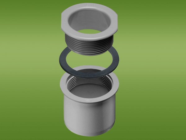 Ablaufstutzen zum Einschrauben mit Dichtung in grau