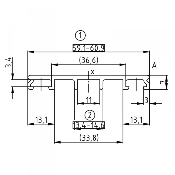 Mittelsprosse mit Schrauben und Dichtungen für 10 mm Platten - Deckel - Zeichnung